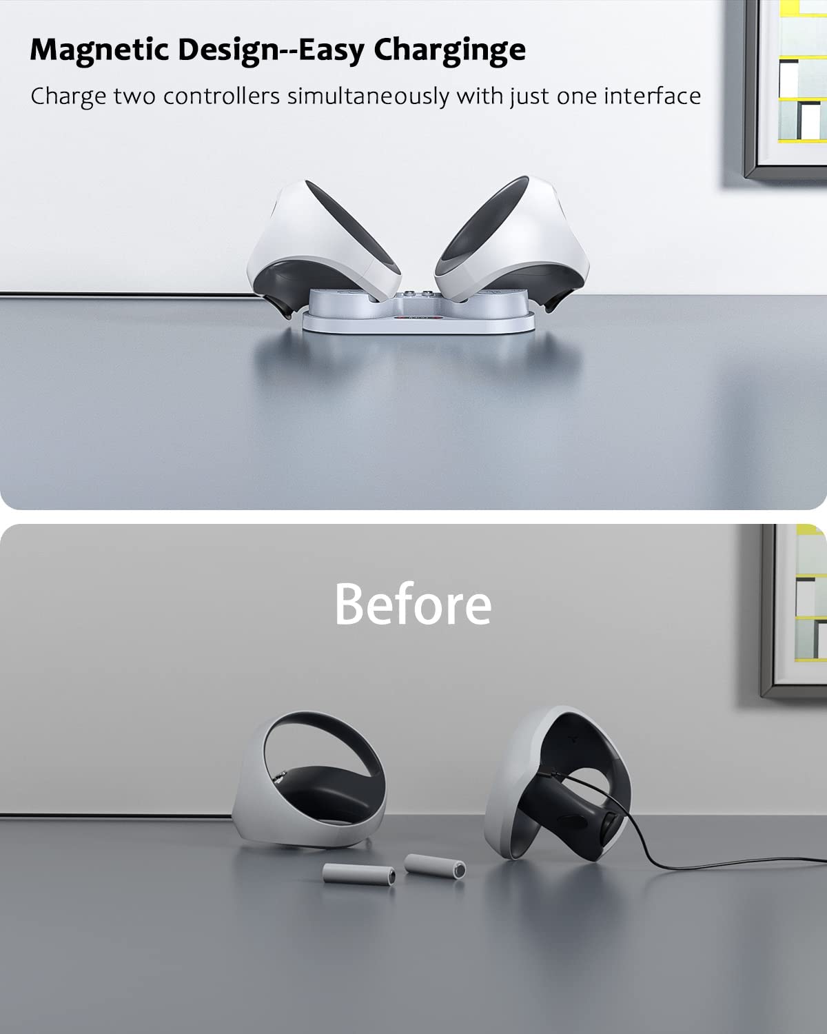 Ladestation für PSVR2-Controller, FemKey PS5 VR2, Schnellladehalterung mit 2 wiederaufladbaren Anschlüssen, verbesserte magnetische Ladestation Typ C mit LED-Anzeige für PSVR2 Zubehör