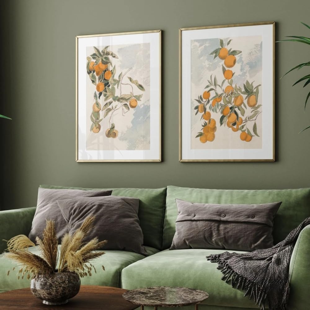 GOSRD Orange Tree Prints Lemon Art Citrus Wall Kitchen Minimalist Home Room Decor(60x85cm-2Pcs)