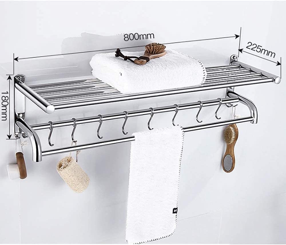 Rack Toallas Toallero De Acero Inoxidable 304 con Ganchos, Pared para Baño Y Cocina Accesorios De Baño(80cm)