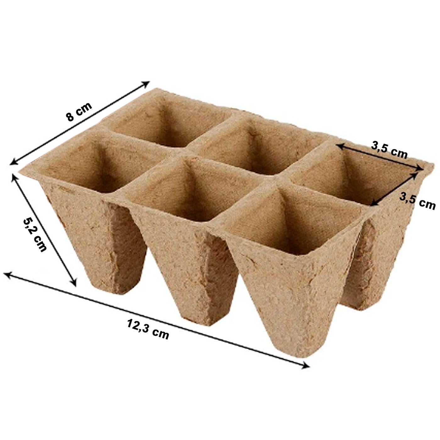 Acan Tradineur - Pack de 72 bandejas de semilleros biodegradables para 6 Plantas, germinación, Papel, Crecimiento, propagación, Cultivos - 12 x 8 x 5,2 cm