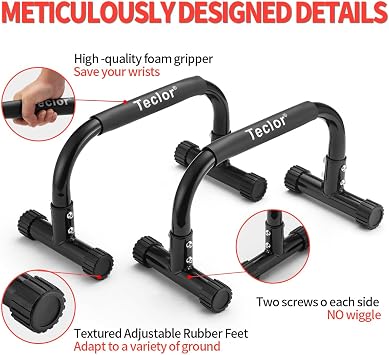 Teclor Push Up Bar, Parallettes Bars For L-sit & Dip, Heavy-Duty No Wobbling Parallel Bars Stand For Handstands, Full Planche, Calisthenics, 9.5in High Workout Stands for Home Fitness Training