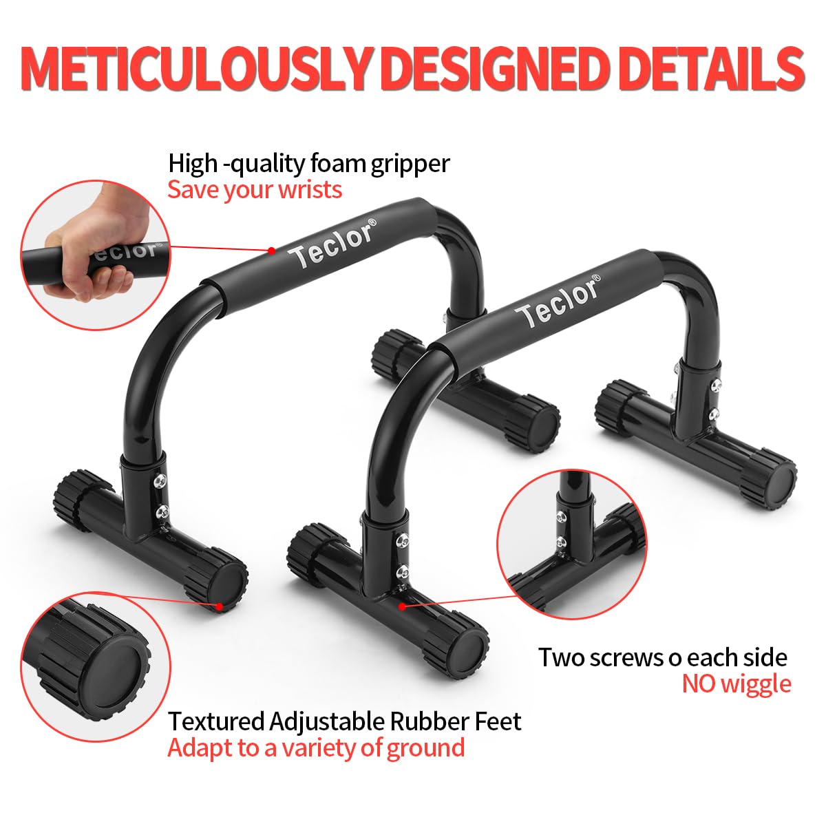 Teclor Barra de flexión de 24 cm de alto, barra paralela ideal para asiento en L, estructura de acero resistente, color rosa para hombres y mujeres, soporte completo y salsas de inmersión, resistente
