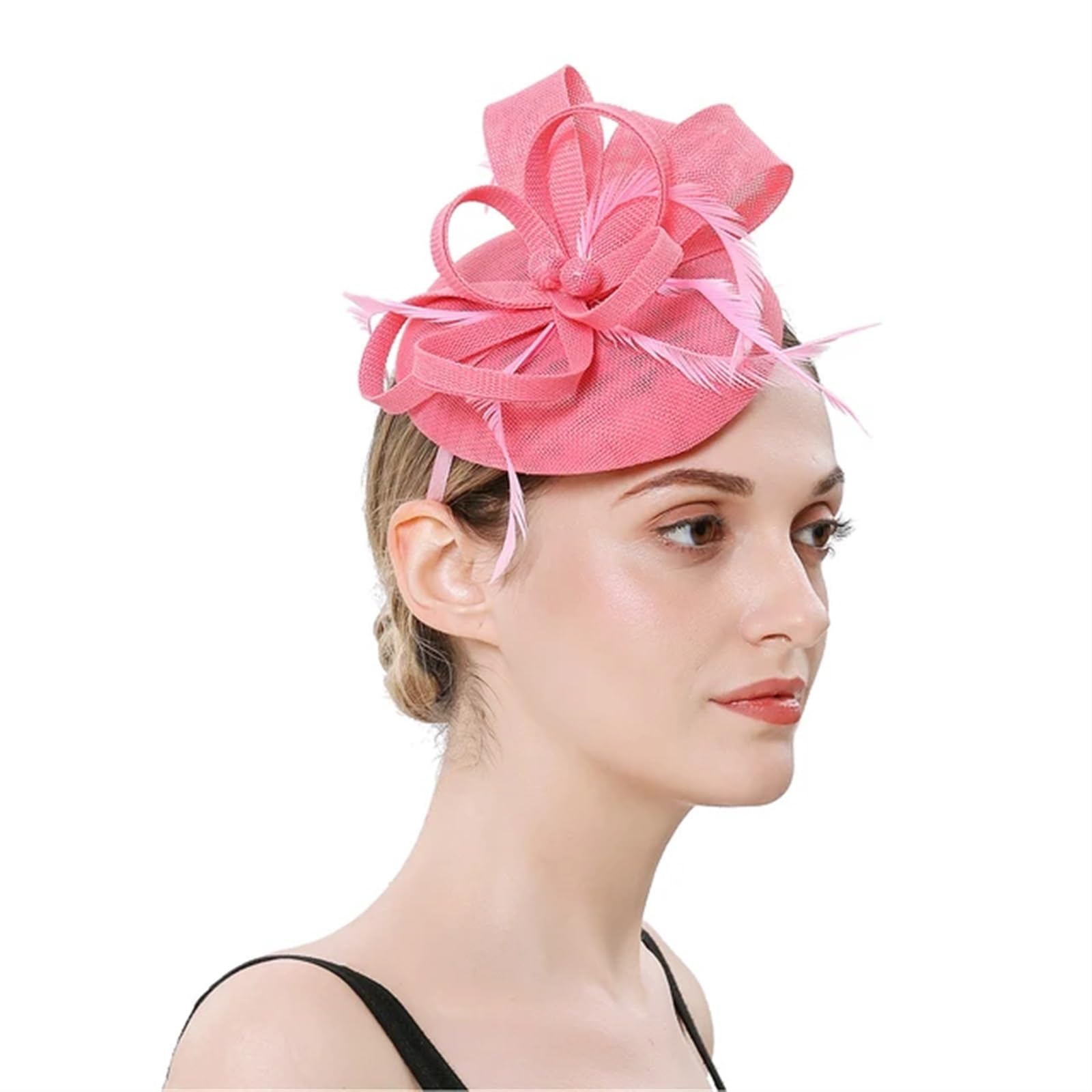 UALXPAO Wedding Hats Women Fascinator Hat Cocktail Wedding Church Headwear Feather Hair Accessories Lady for Tea Party,Weddings(Pink)