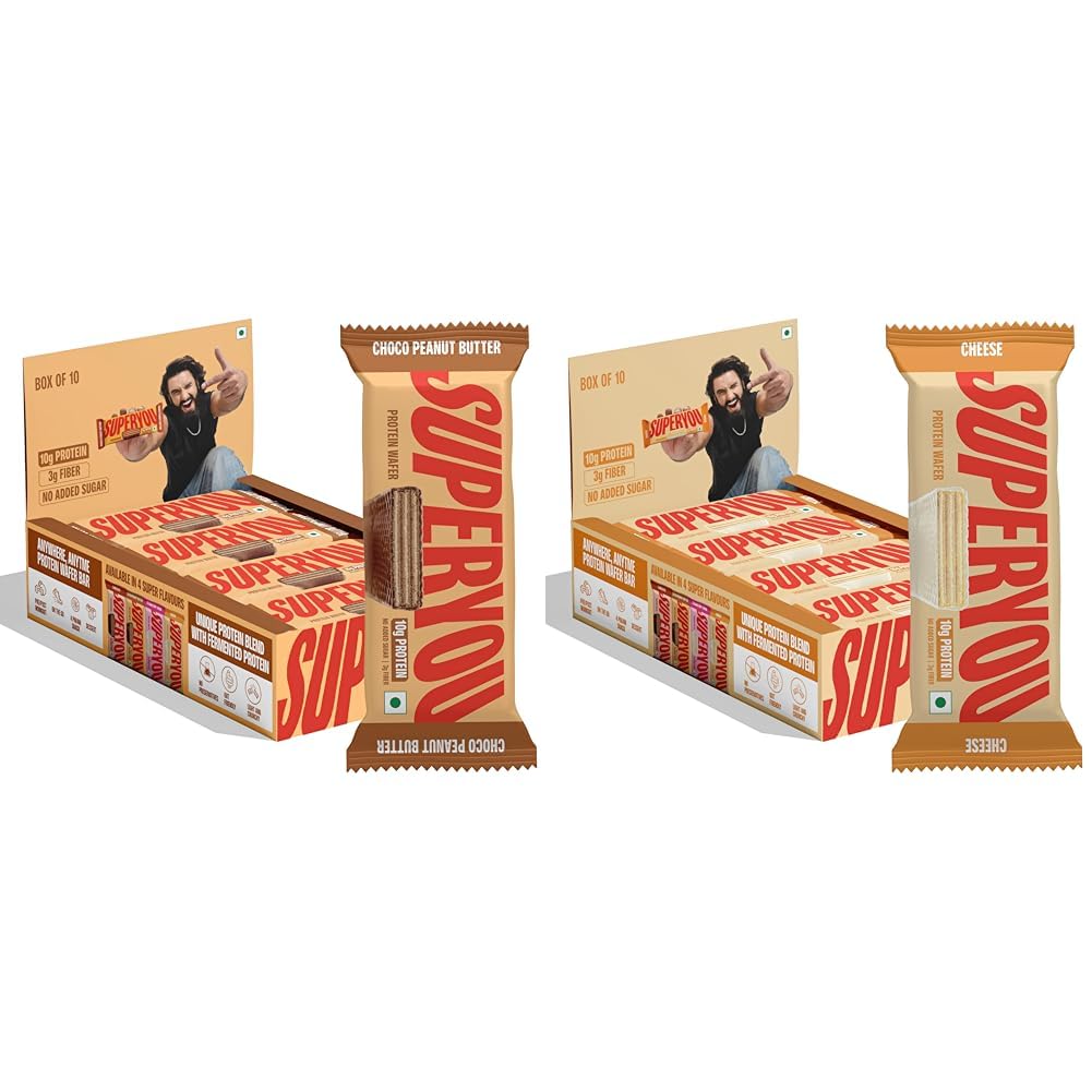 Superyou Choco Peanut Butter & Cheese Protein Wafer Bars Combo. 10g Protein, 3g Fiber, No Added Sugar, Vegetarian, No Palm Oil. 400g each.-image-23