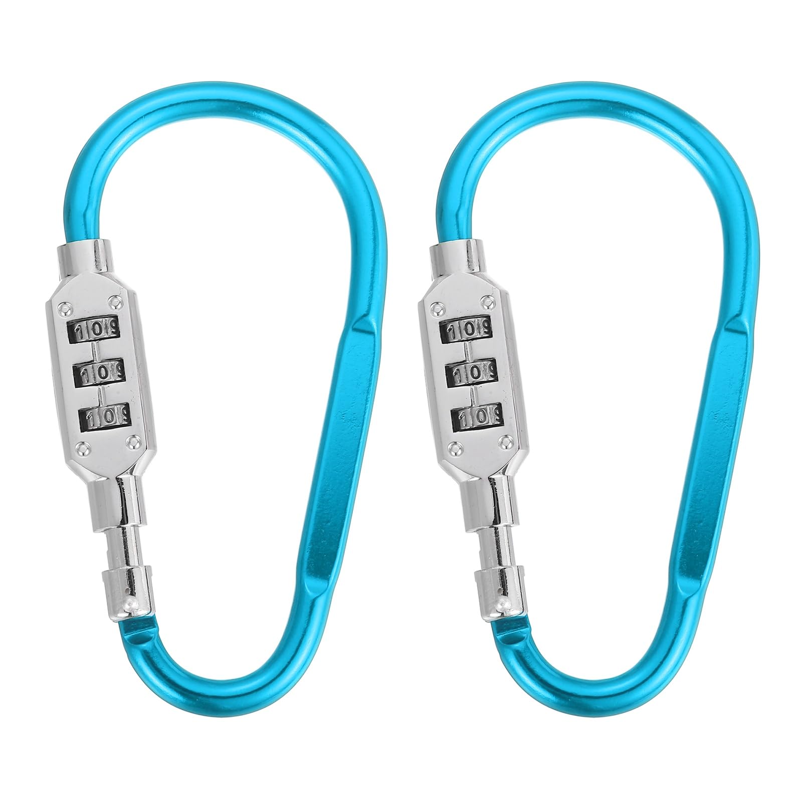 PATIKIL D-Shaped Code Combination Lock, (4.8" x 2.4", Light Blue)(2 Pcs), Zinc Alloy 3-Digit Combo D-Ring Clip Locking Keychain, Suit for - Bicycles/Motorcycle/Suitcase/Backpack