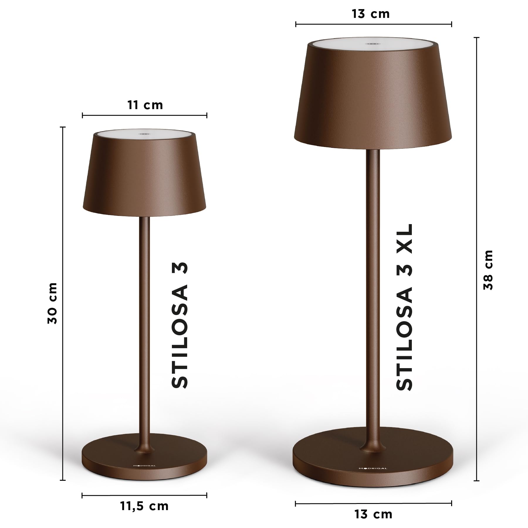 Madrigal Stilosa XL Lampada da Tavolo Senza Fili - Abat Jour Led Ricaricabile Scrivania e Comodino di Design - Lume Touch USB C - Luce Wireless Salotto - Dimmerabile - Lampade Ristorante - Bronzo