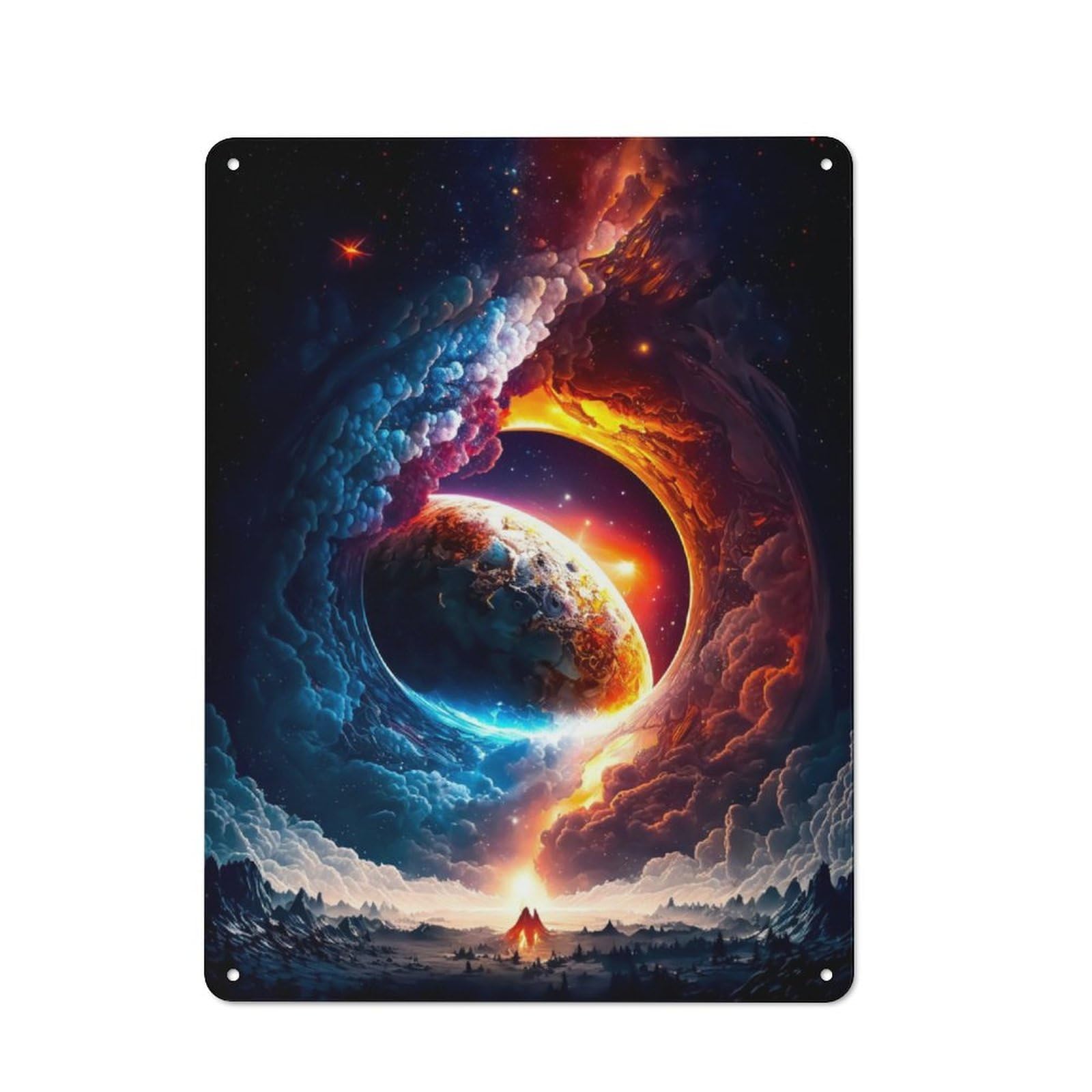 Junmoney Martian Volcano Metal Plaque 40X30cm With For Hallway Wall, Retro Decor, For Themed Interiors In Hallways And Entrance Areas