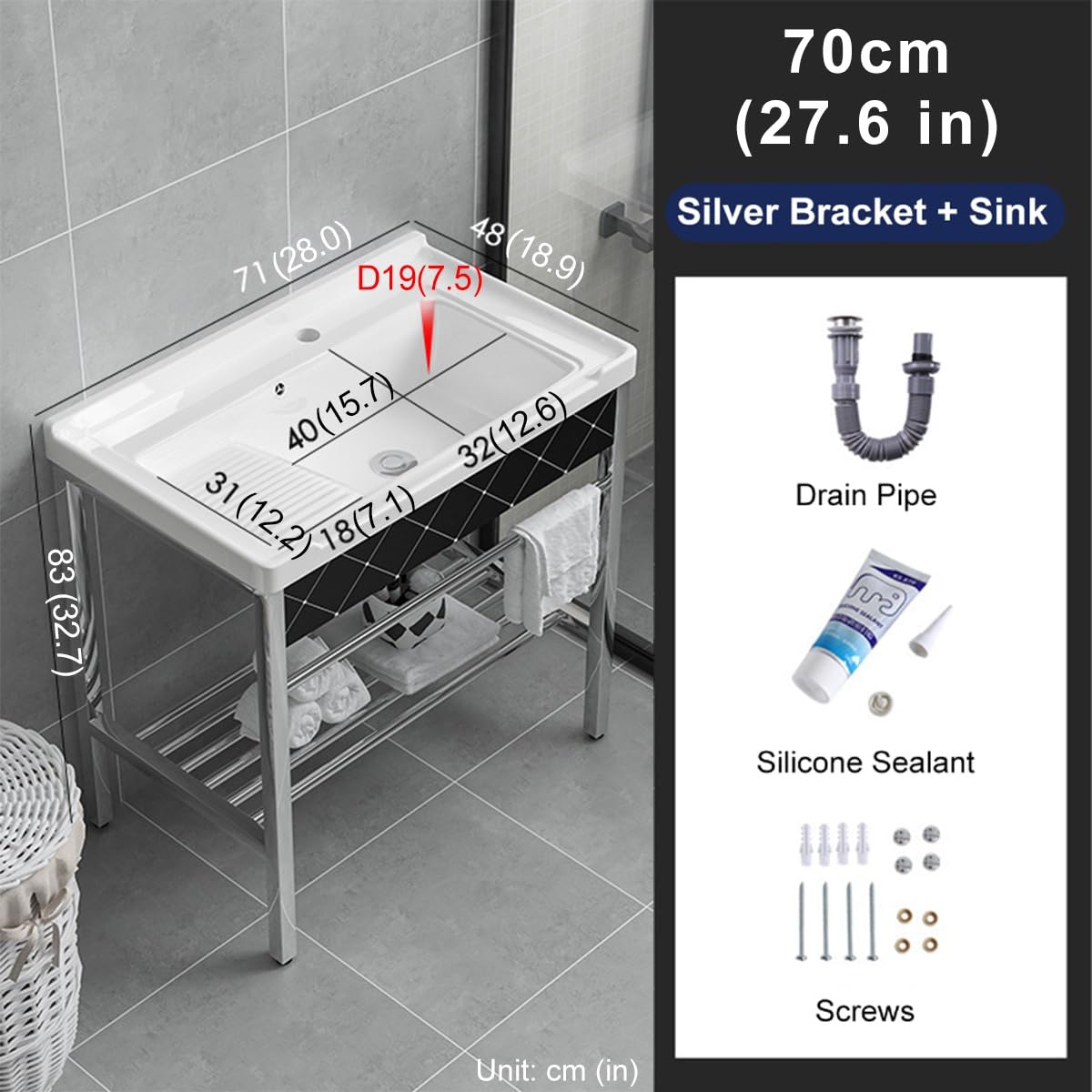 Vanity - Mobile da bagno ad angolo salvaspazio da 89,9 cm, con armadietto in metallo e rubinetto, design moderno e piccolo, con funzionale lavandino a pedale per la massima efficienza, colore: nero