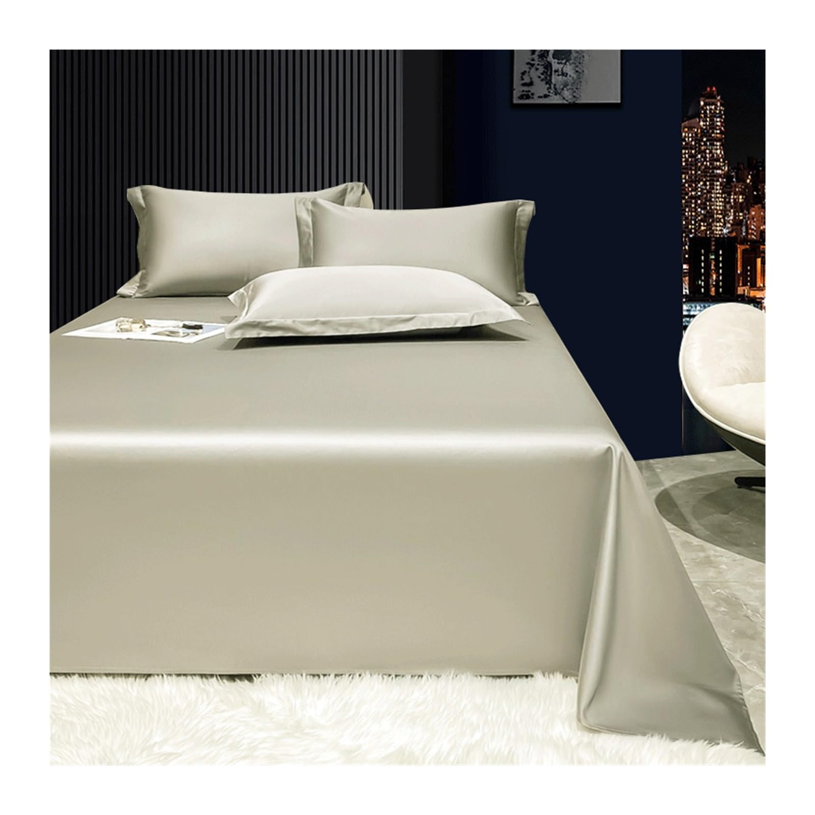 Bettlaken ohne Gummizug 500 Fadenzahl 100% Langstapelige Baumwolle Betttuch Luxuriöses Hotel Laken für Bett 90cm bis 200cm Extra Weiche Atmungsaktive(Grey A,250x245cm)