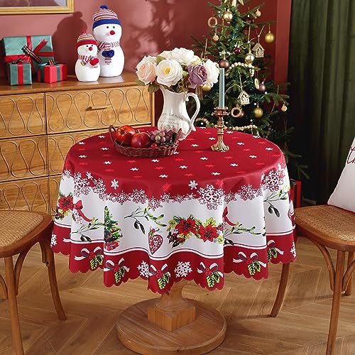 Weihnachten Tischdecke Rund Weihnachtstischdecke Rot 150cm Abwaschbar...