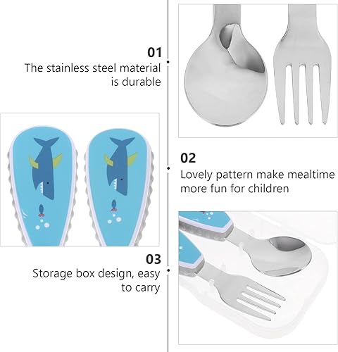 Miniatura 4 de DOITOOL Cuchara para bebé, utensilios para niños pequeños, tenedores y cucharas de acero inoxidable, juego de cubiertos para niños y bebés, juego de