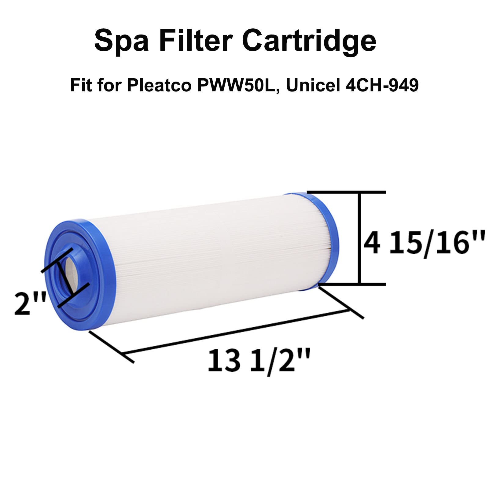 Filtro de spa para bañera de hidromasaje, 2 cartuchos de filtro de spa de repuesto para Pleatco PWW50L, Unicel 4CH-949, Filbur FC-0172, filtro de bañera de hidromasaje de 50 pies cuadrados