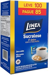 Adoçante em pó sucralose linea com 100 envelopes de 800mg cada 80g