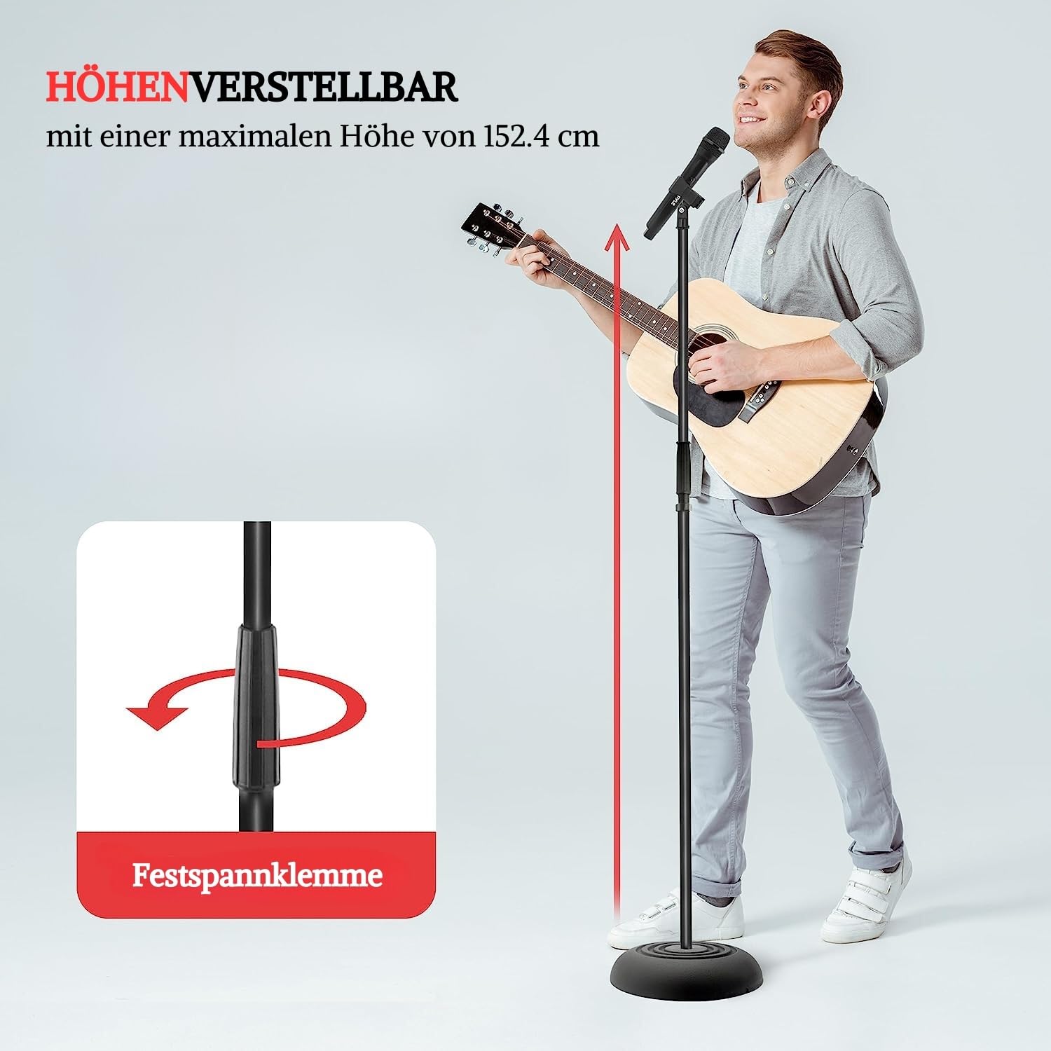 Pyle Mikrofonständer mit Rundfuß – Höhenverstellbares Mikrofonstativ 85–152 cm mit 5/8" (16 mm) Gewinde – Stabil & kompakt für Bühne, Studio, Sprachaufnahme, Auftritt, Podcast & Proberaum