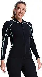 Jaqueta de neoprene feminina de manga comprida super elástica de 2 mm para mergulho, surfe, snorkel e esportes aquáticos
