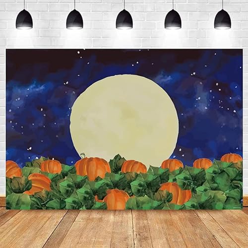 Miniatura 6 de Fondo de fotografía de campo de calabaza de Halloween, cielo estrellado, noche, luna, telón de fondo de Halloween, baby shower, fiesta de