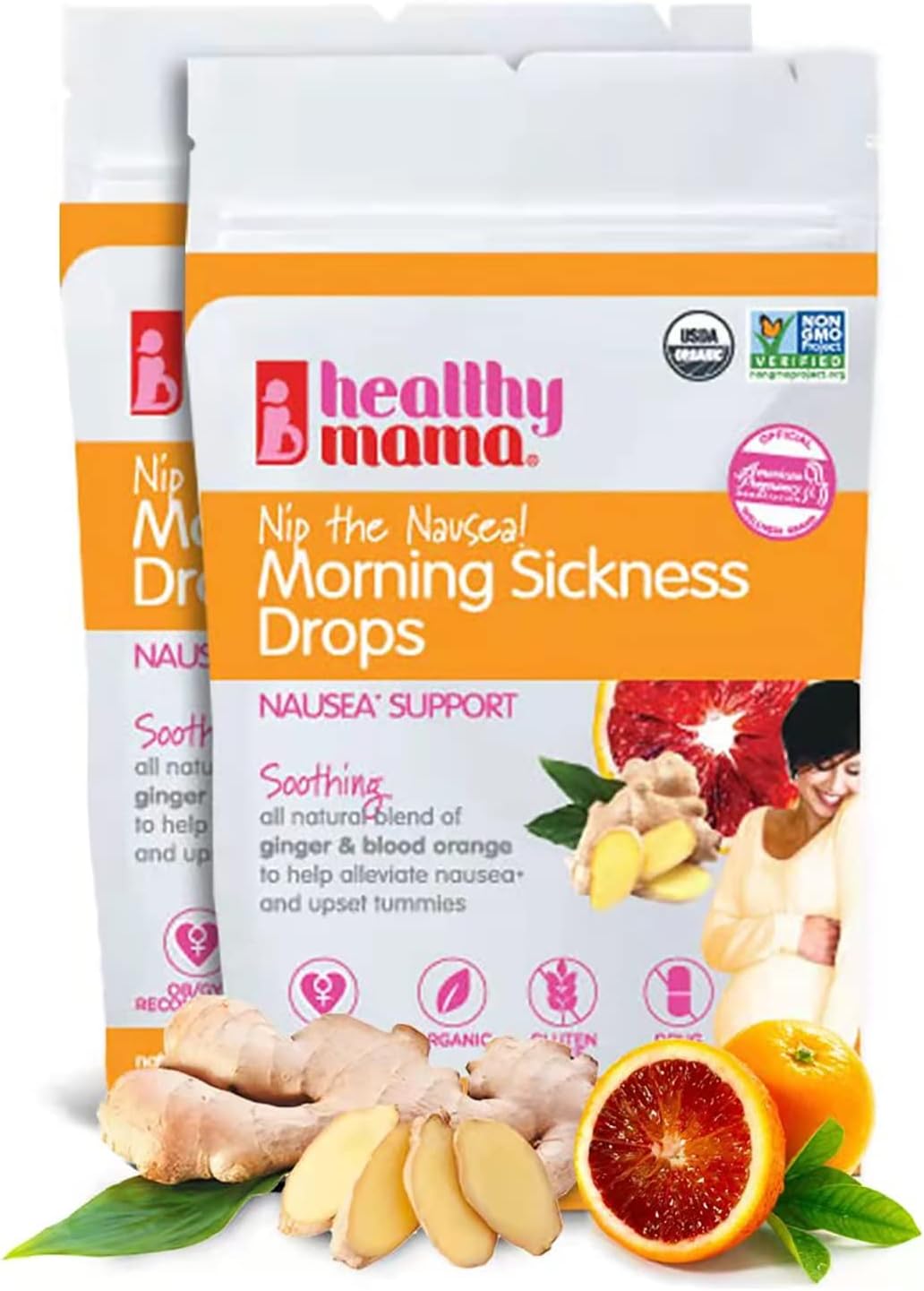 Healthy Mama Morning Sickness Drops, Nip The Nausea, Organic Nausea Sweets, Yummy Candy, Nausea Relief from Morning Sickness, Migraine Relief, Chemo, Motion Sickness-Orange Ginger 24 Lozenges
