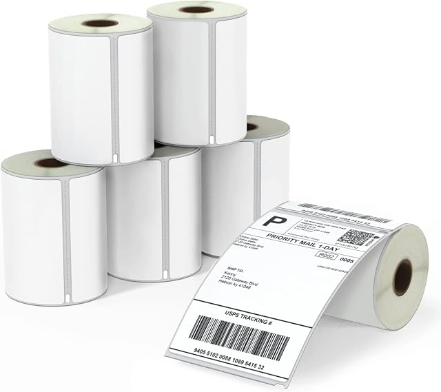 BETCKEY - 6 Rolls S0904980 Labels Compatible with Dymo, 104mm x 159mm, 1320 Self-Adhesive Extra Large Shipping Labels Using for Dymo Labelwriter