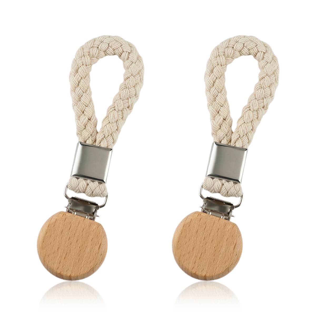 Lotsdonxia Beige 2 Pcs Wood Hanging Tea Towel Clips With Cotton Loops, Kitchen Towel Holders For Dishcloths And Hand Towels, Space-Saving Kitchen Organiser