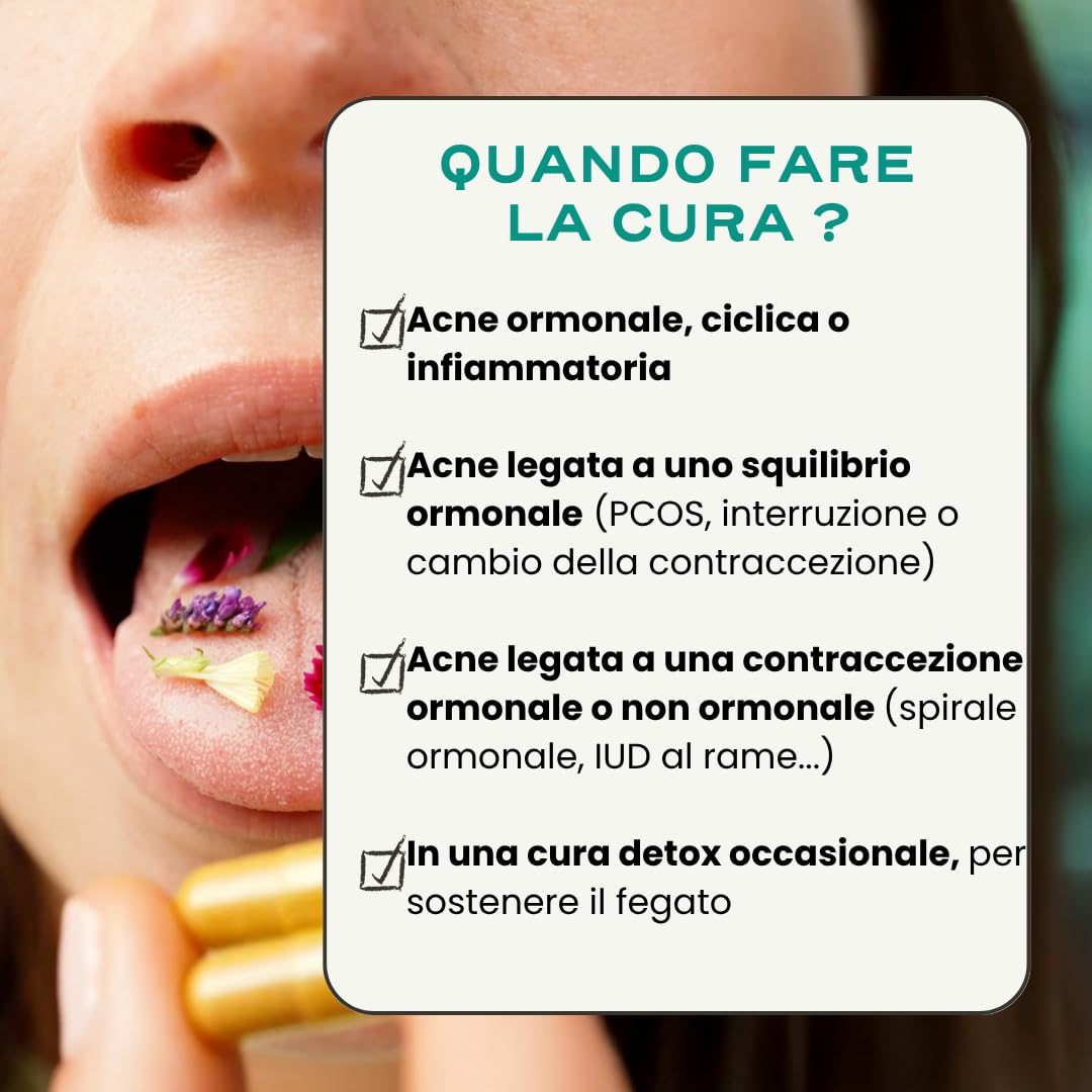 Circles CLEAR Integratore Donna Acne Ormonale - Zinco + Bardana Ortica Curcuma Rosmarino - Equilibrio Ormonale Post-Pillola Ciclo - Pelle Impura Imperfezioni - 60 Capsule Vegan Senza Glutine (1)