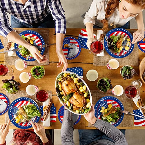 120 Pcs Fourth Of July Party Supplies, Serve 30 Guests 4Th Of July Disposable Dinnerware Set, Liberty Statue Eagle Pattern Paper Plates Cups Napkins For Independence Day National Celebration Decor #TOP5