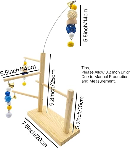 Miniatura 2 de Parque infantil para pájaros, plataforma de madera natural para pájaros con juguetes para masticar, soporte de entrenamiento de gimnasio para