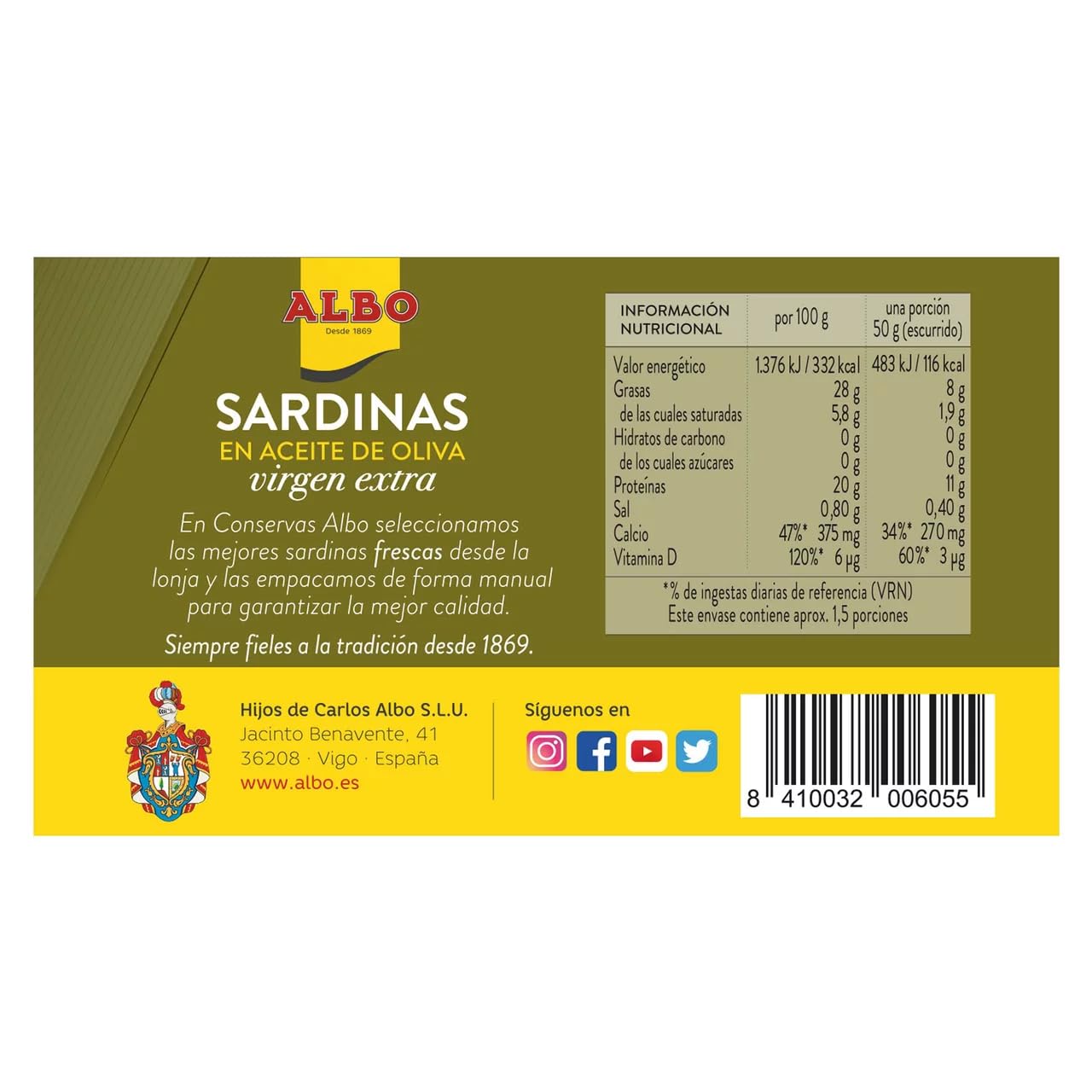 ALBO Sardinen in nativem Olivenöl Dose 85 g. 9er-Pack