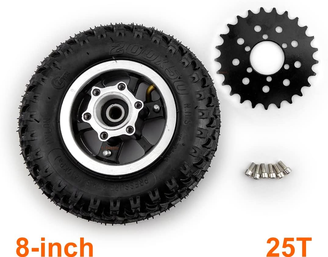 L-faster 8-Inch Scooter Air Wheel with 25 Teeth Chain Gear Compatible with Bicycle Chain 200x50 Wheel for Electric Cart Conversion Kit