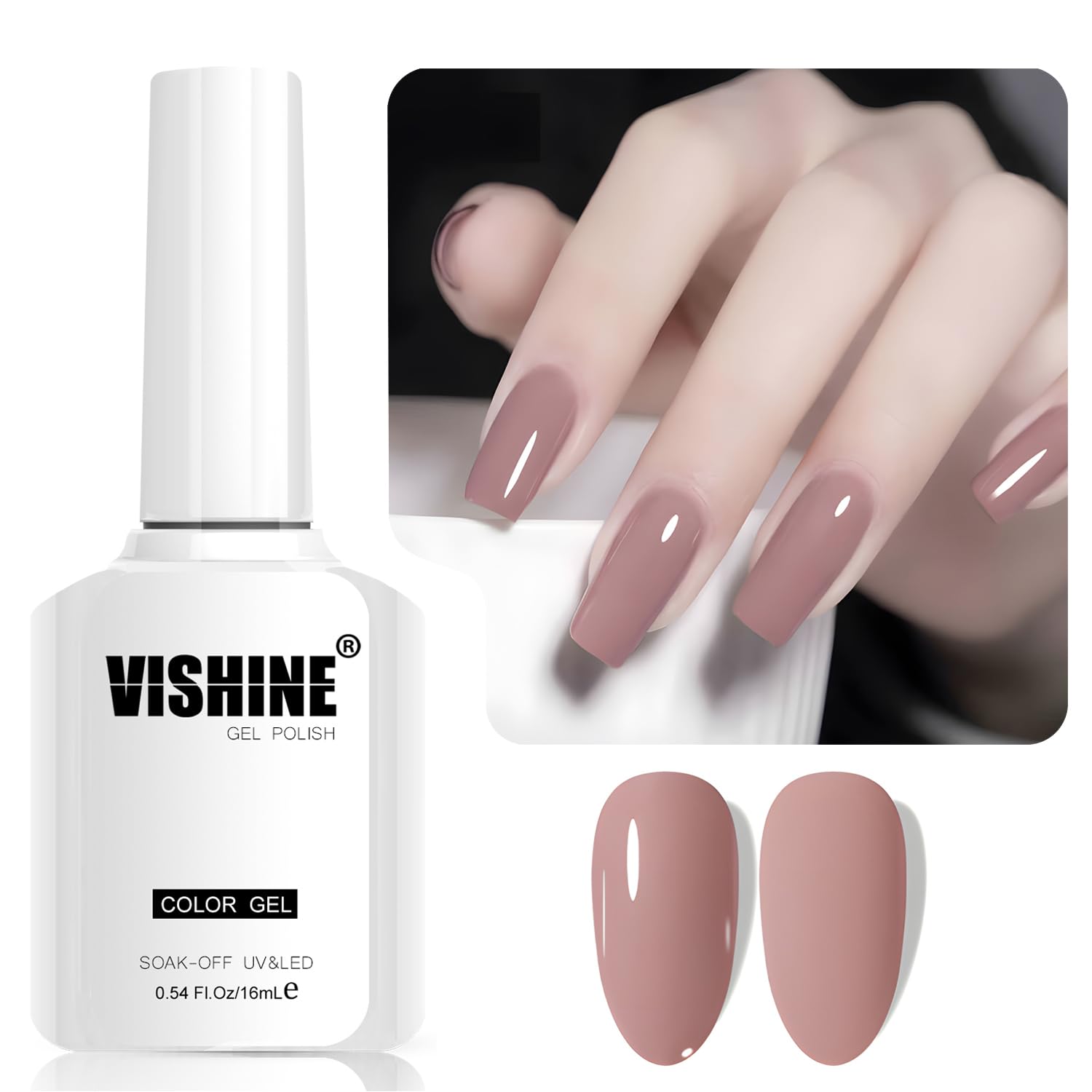 Vishine Muted Rose Gel Nail Polish, 1 Pcs 16ml Soak-Off UV LED Gel Polish for DIY Nail Art & Home Manicure, Shade L347 Berry Stem Smoothie