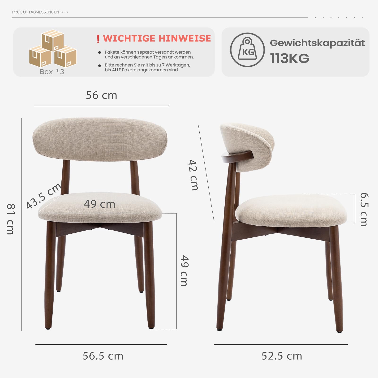 COLAMY Küchenstuhl Esszimmerstühle 6er Set, Moderne Polsterstuhl Essstühle mit Fester Rückenlehne, Stoff Esszimmerstühl mit Holzbein für Esszimmer, Küche, Restaurant, Beige