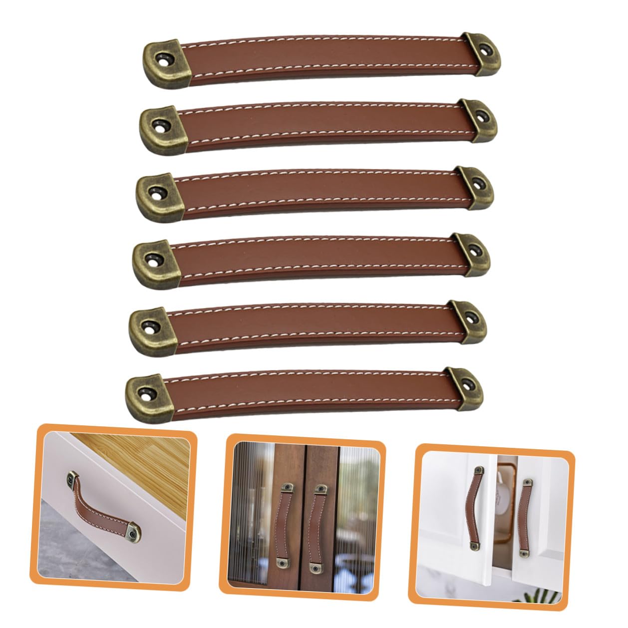 SHOWERORO Tiradores de Cuero para Armario Marrón, 6 Piezas, 160 Mm