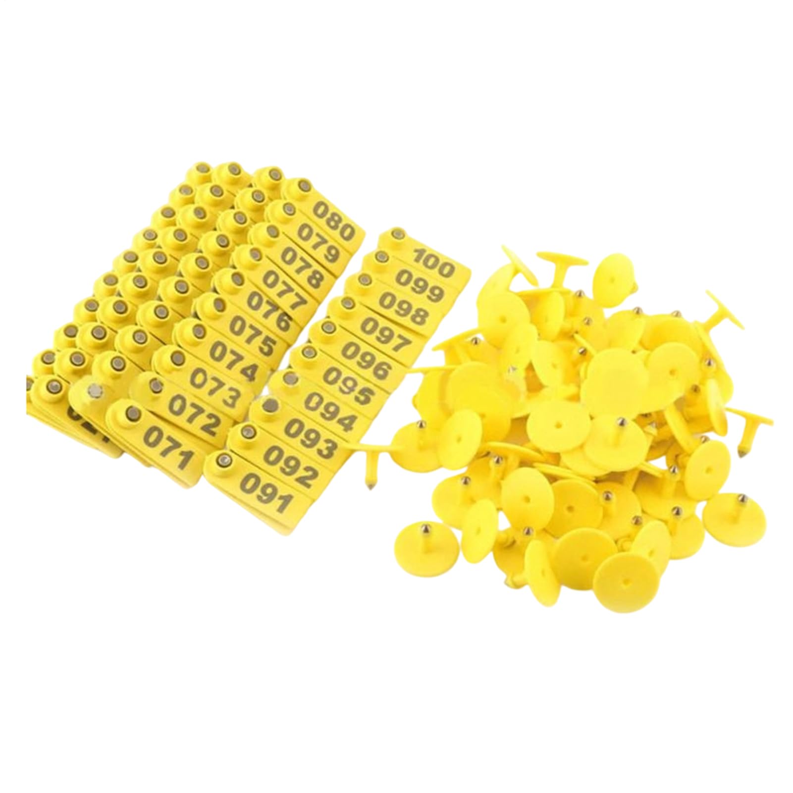 Lot de 100 étiquettes d'oreille de bétail 001-100 en PVC et acier pour mouton, chèvre, chien, cerf, lapin, porc, pâturage, ferme, pelouse, jardin, cour 5,2 x 1,8 cm