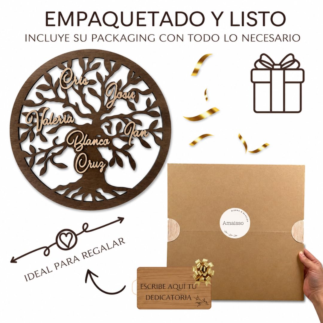 Amaisso® Arbol de la Vida Personalizado para Decoracion del Hogar - Regalos para Bodas de Oro - Adornos Pared Salon - Árbol Genealógico Familiar para Aniversario, Cumpleaños, Abuelos - Regalo Original