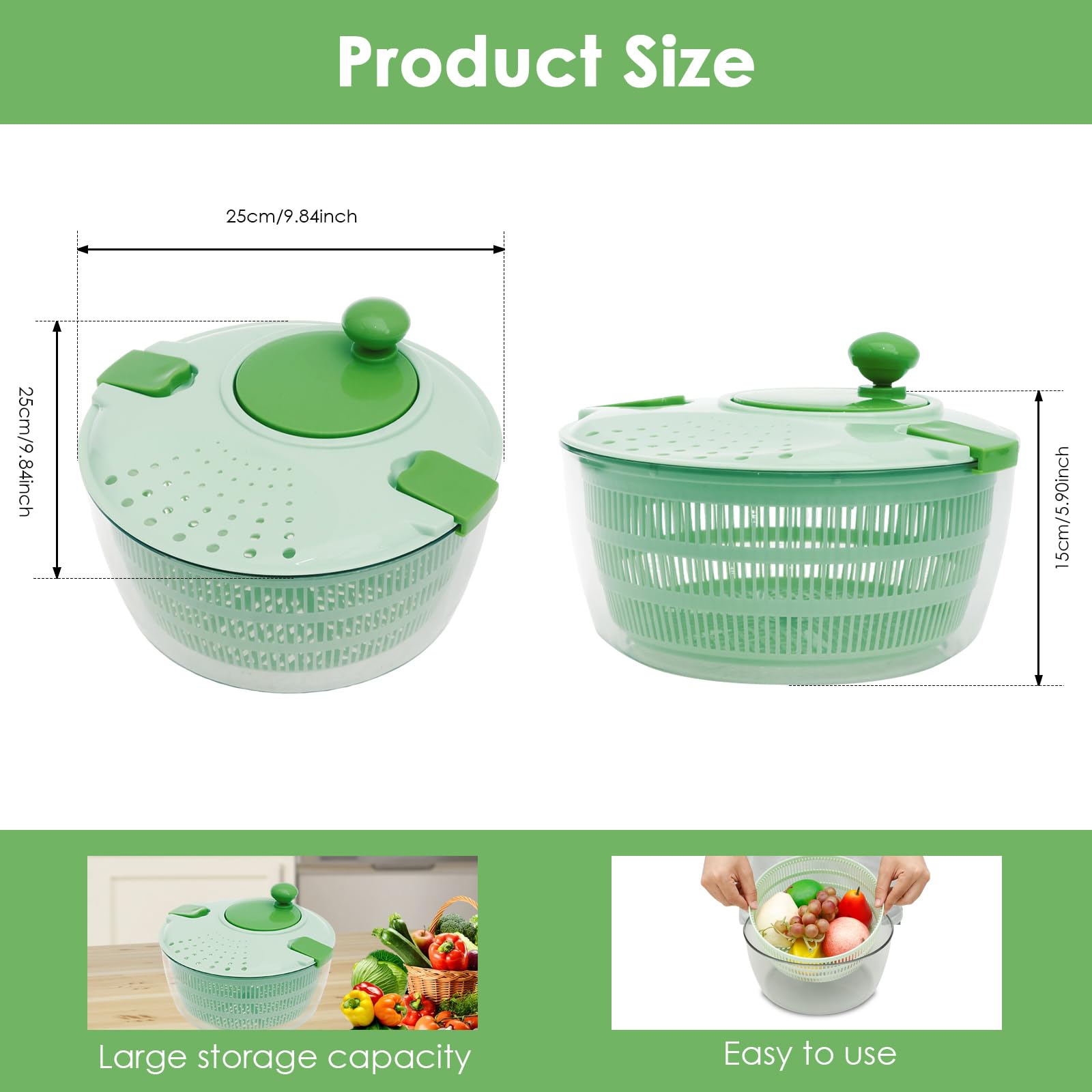ZJRDYYK PP Salad Spinner, Large Capacity Salad Washer Labor, Saving Lettuce Spinner Multiple Water Outlet Lettuce Drainer for Household