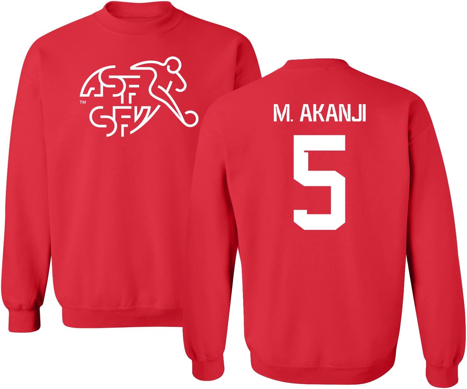 FLAURA Switzerland Soccer #5 Akanji World Football Fans Adult Crewneck Sweater