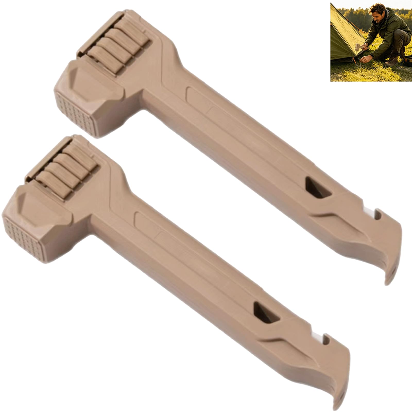 Multifunctional 2-in-1 Tent Stake Hammer Set with 8 Stakes, Built-in Storage & Stake Puller, Upgraded Outdoor Camping Mallet ，Quickly Set up and dismantle Tents (2PCS)