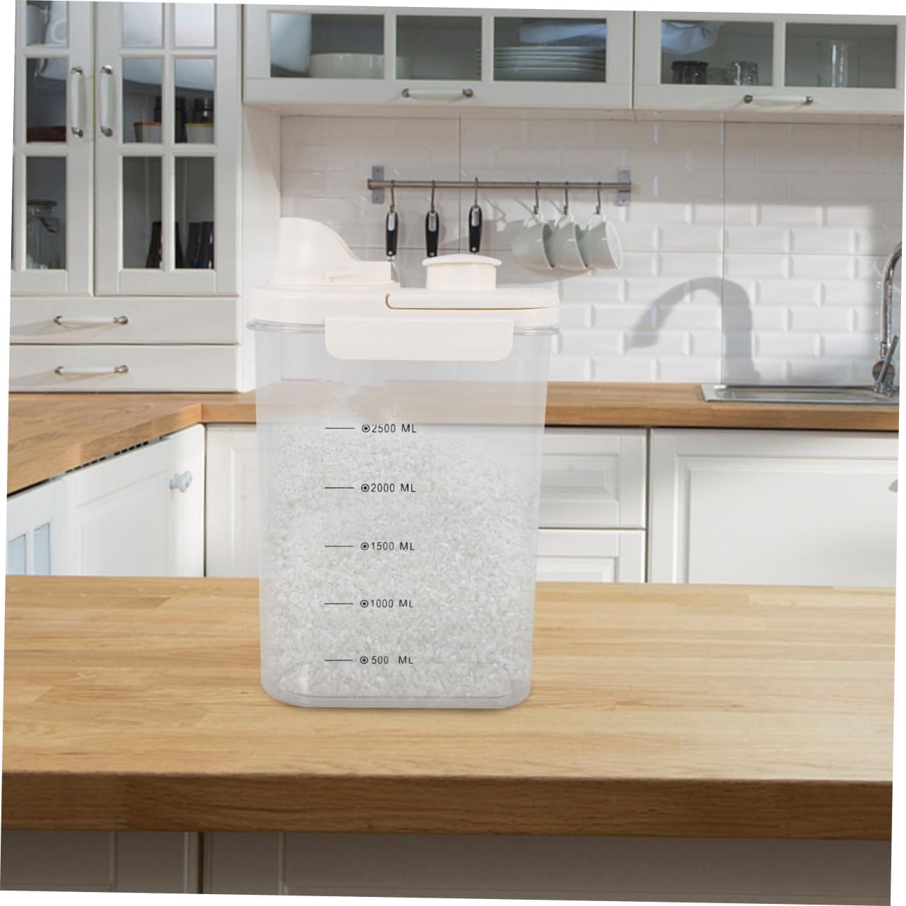 Airtight Rice Storage Bin 2.8l Grain Dispenser Container White Food Storage Holder for Pantry and Kitchen