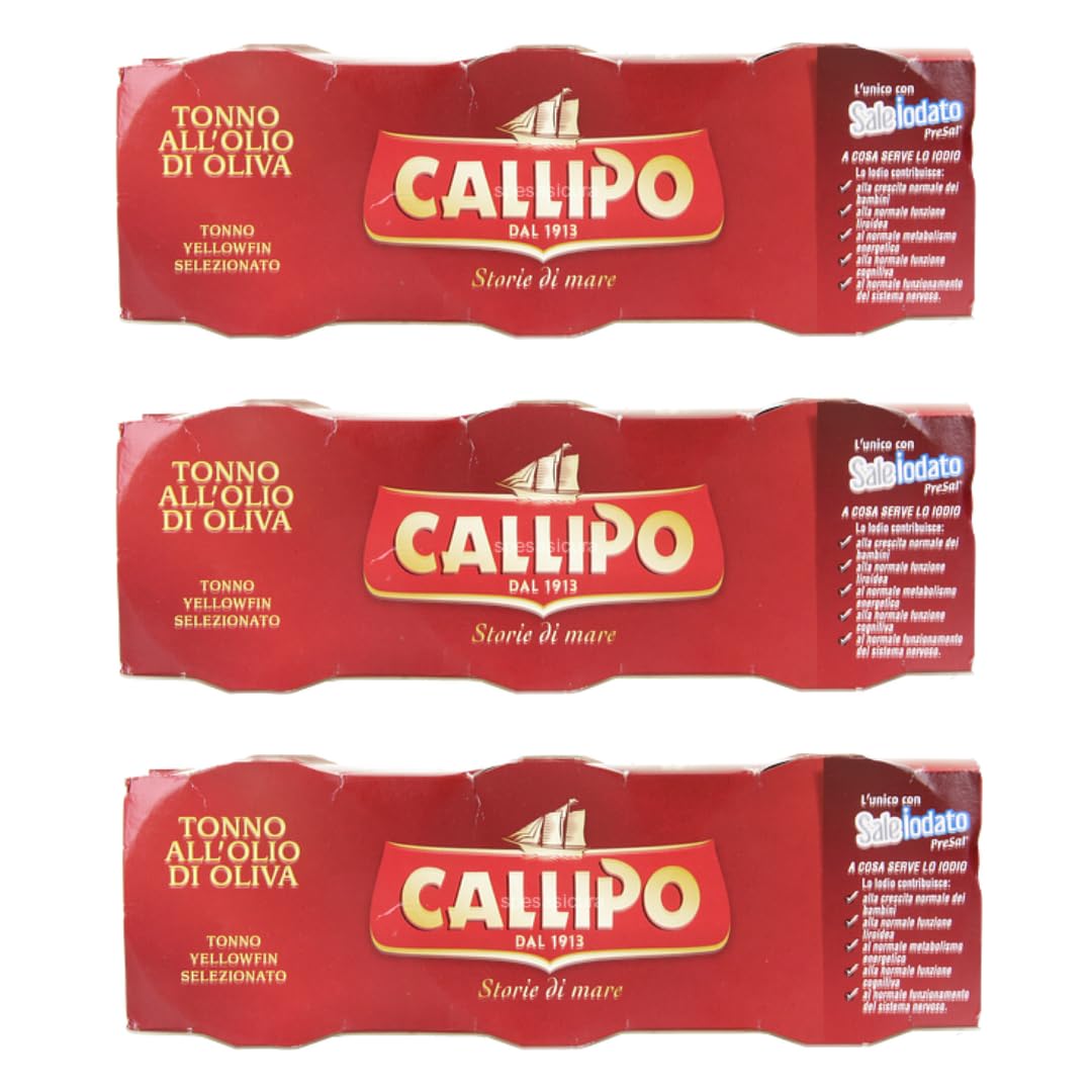 3X Callipo Tonno all'olio d'oliva, Gelbflossen-Thunfisch in Olivenöl, Italienische Premium-Qualität, 3 x 70g