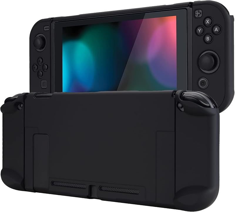 eXtremeRate PlayVital Back Cover for Nintendo Switch Console, Handheld Controller Separable Protector Hard Shell for NS Joycon,Dockable Protective Case for Nintendo Switch - Black (NOT for Switch 2)