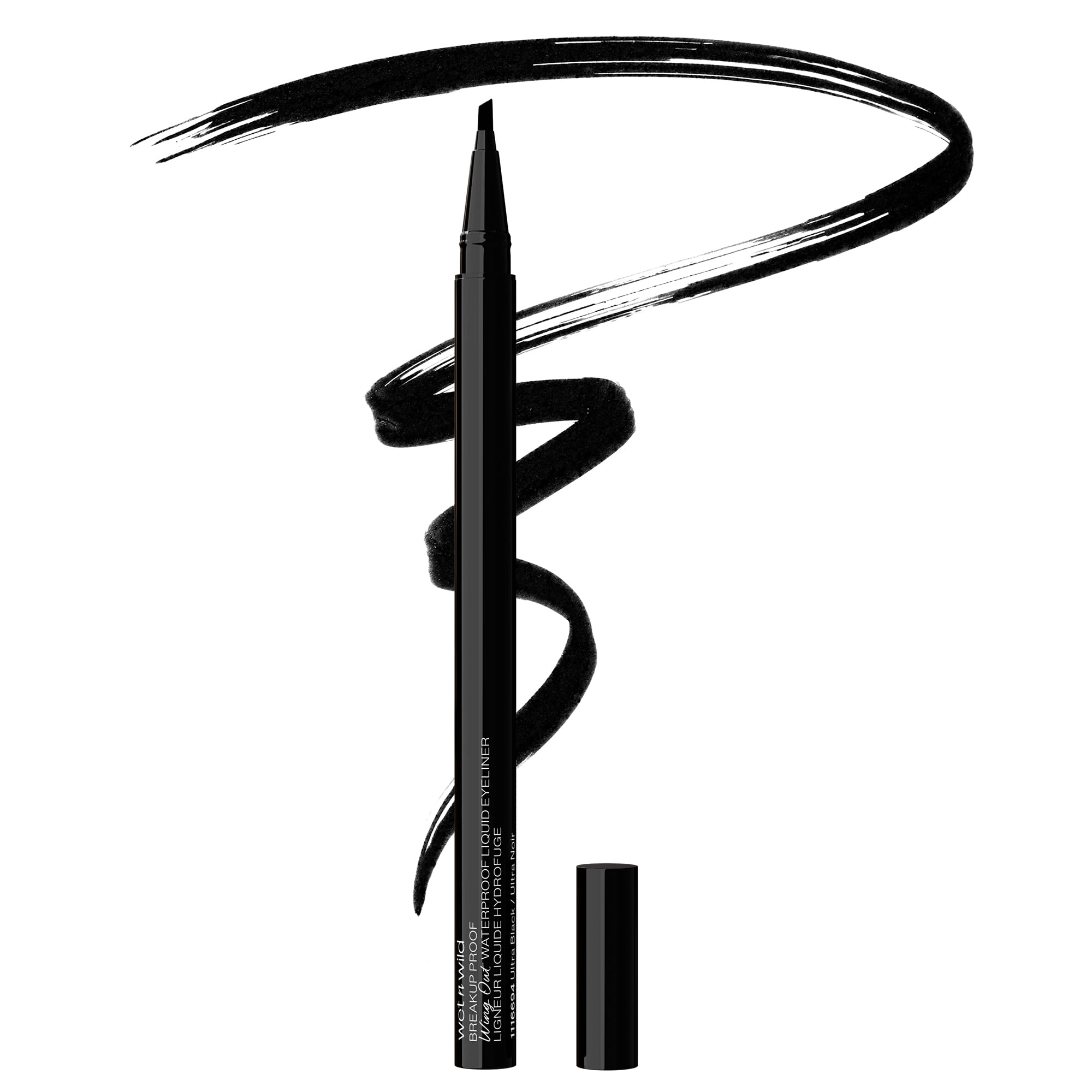 wet n wild Breakup Proof Wing Out Waterproof Liquid Eyeliner, 16-Hour Wear, Smudge-Proof & Cry-Proof, Ultra-Flat Angled Brush for Precise & Bold Wings - Ultra Black