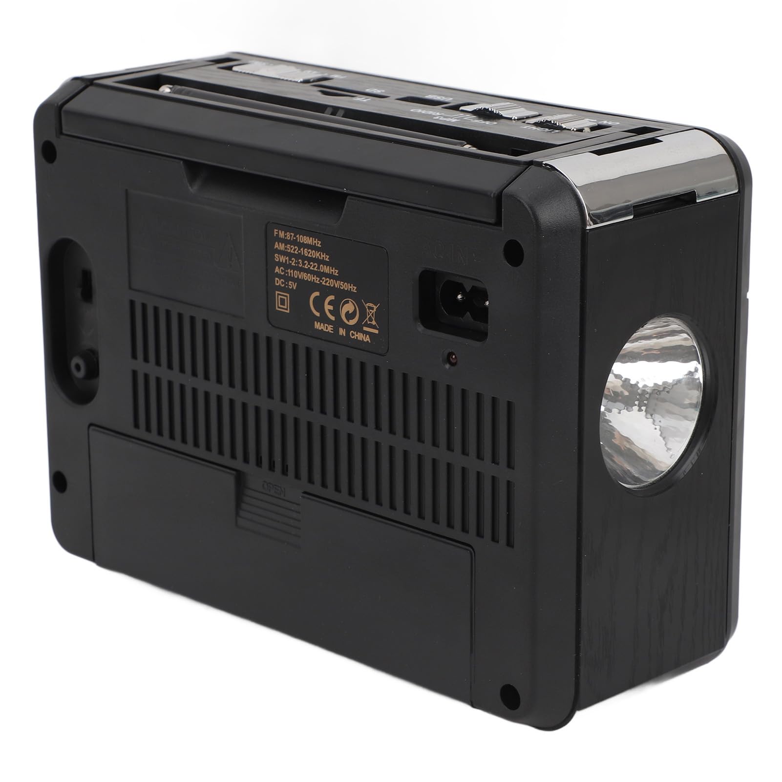 BT Sintonización Manual Estilo Retro Portátil Am FM SW con Reloj Luminoso Negro 3 Opciones de energía Recepción para Acampar al Aire Libre Uso en Interiores