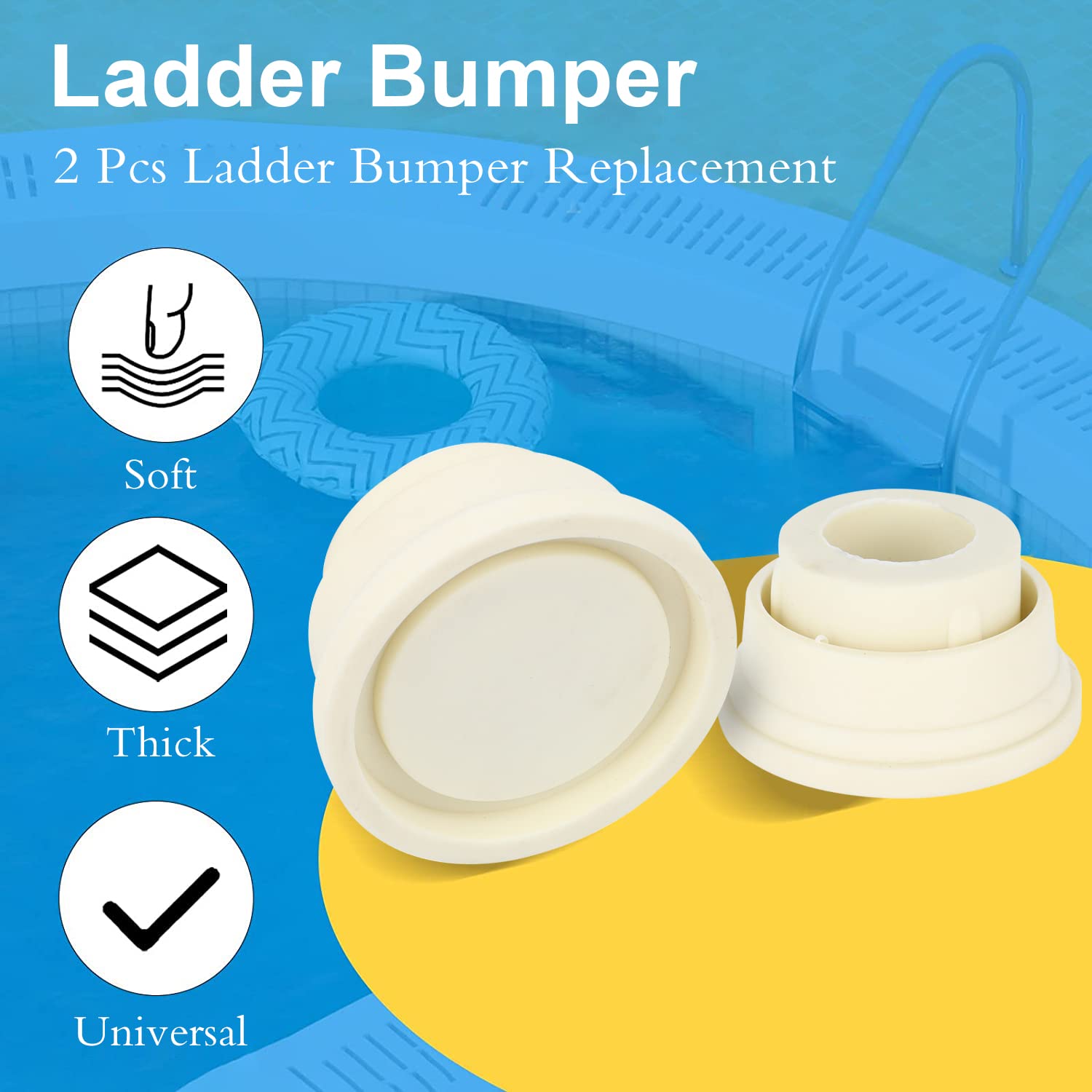 2 Pezzi Paraurti in Gomma per Scale da Piscina, Paracolpi Bianchi Per Scale da Piscina, Tappi in Gomma Per Piscine per il Fondo Delle Scalette, 6x3,9x3,3 cm
