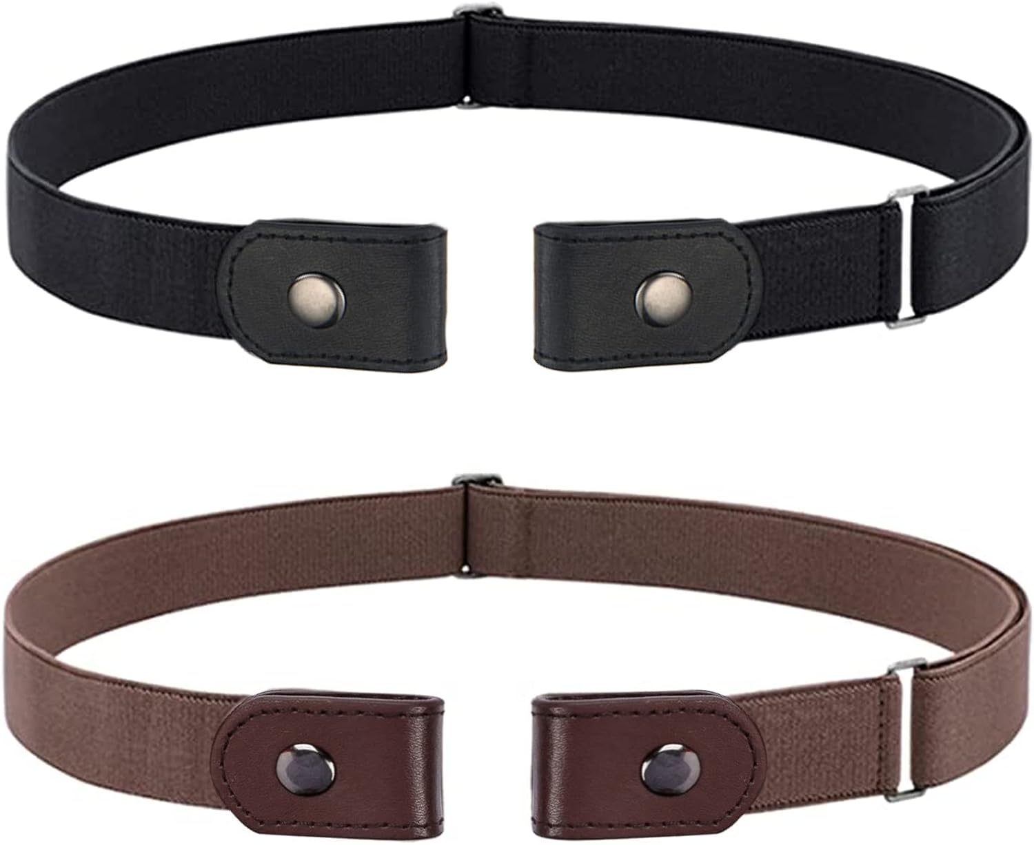 JSUOEO 2 Pack No Buckles Belt for Women Adjustable Invisible Elastic