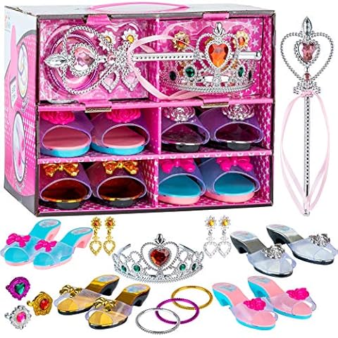 Toyvelt Princess Dress Up Shoes and Jewelry Boutique - Pretend Play for Little Girls Set Incl 4 Pairs Princess Shoes and Lots of Accessories - Toddler Girl Toys (Classic Edition) Cover
