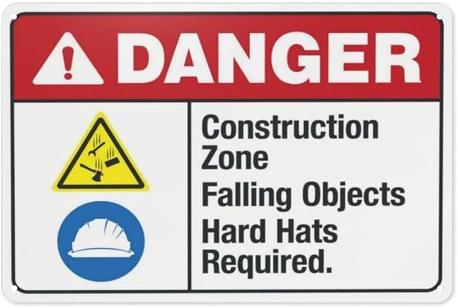 NWPNLXEA Construction Zone Falling Objects Hard Hats Required Warning Vintage Metal Sign Wall Decor Plaque 8 X 12 in