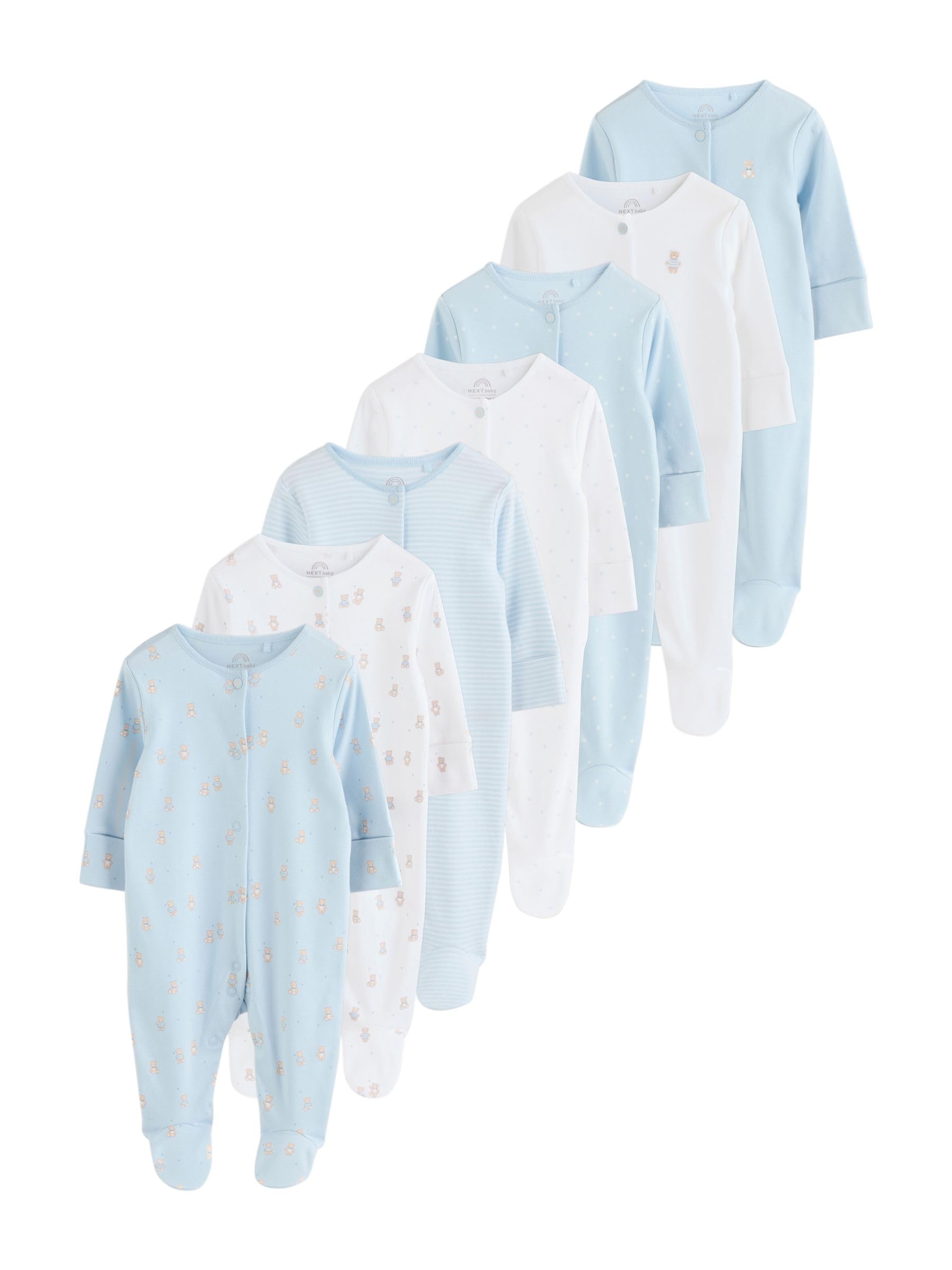 NEXT Bebés niño Pack de 7 Pijamas Tipo Pelele con Ositos para bebé Azul Newborn