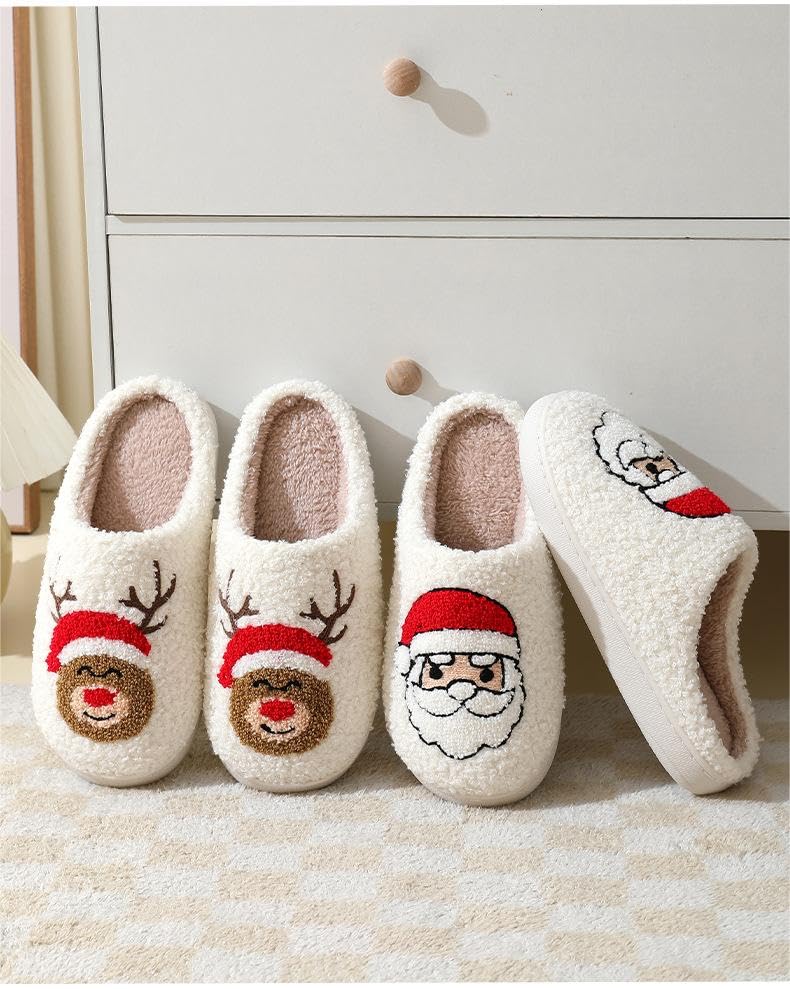 Christmas Reindeer Slippers for Women Soft Plush Fuzzy Cozy House Slippers Indoor Outdoor Shoes Cute Cozy Plush Warm Slip On House Shoes Cartoon Slipper4