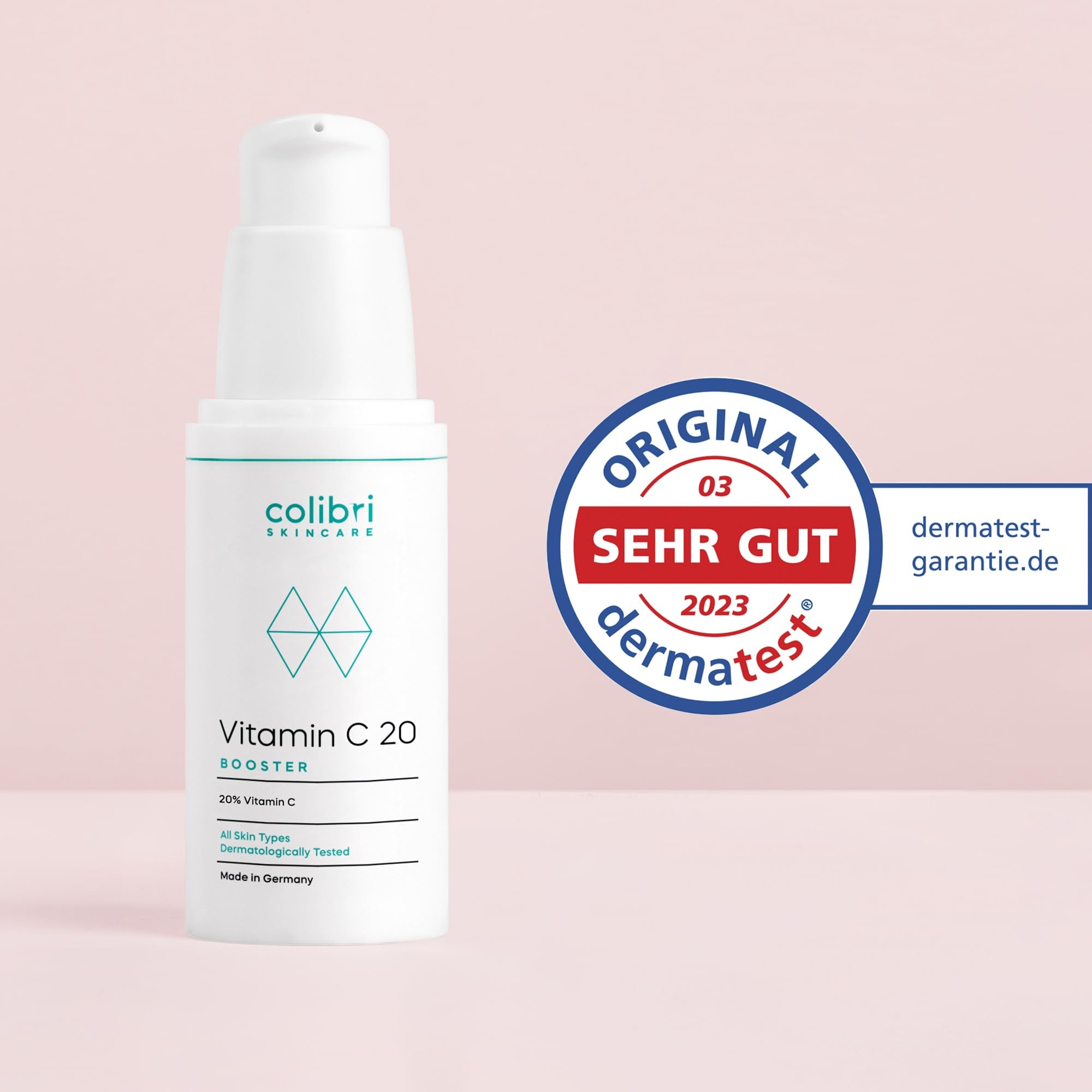 colibri skincare Vitamin C20 Booster 30ml - hochdosierte Gesichtspflege wirkt Pigmentflecken, feinen Falten und Sonnenschäden entgegen - Vitamin C Serum Gesicht - Anti Aging Serum