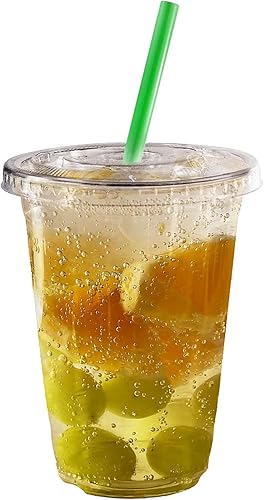 Miniatura 3 de Vasos desechables de plástico transparente con tapas y popotes para batidos, 500 unidades, 20 onzas (onzas) taza de PET transparente para batidos,