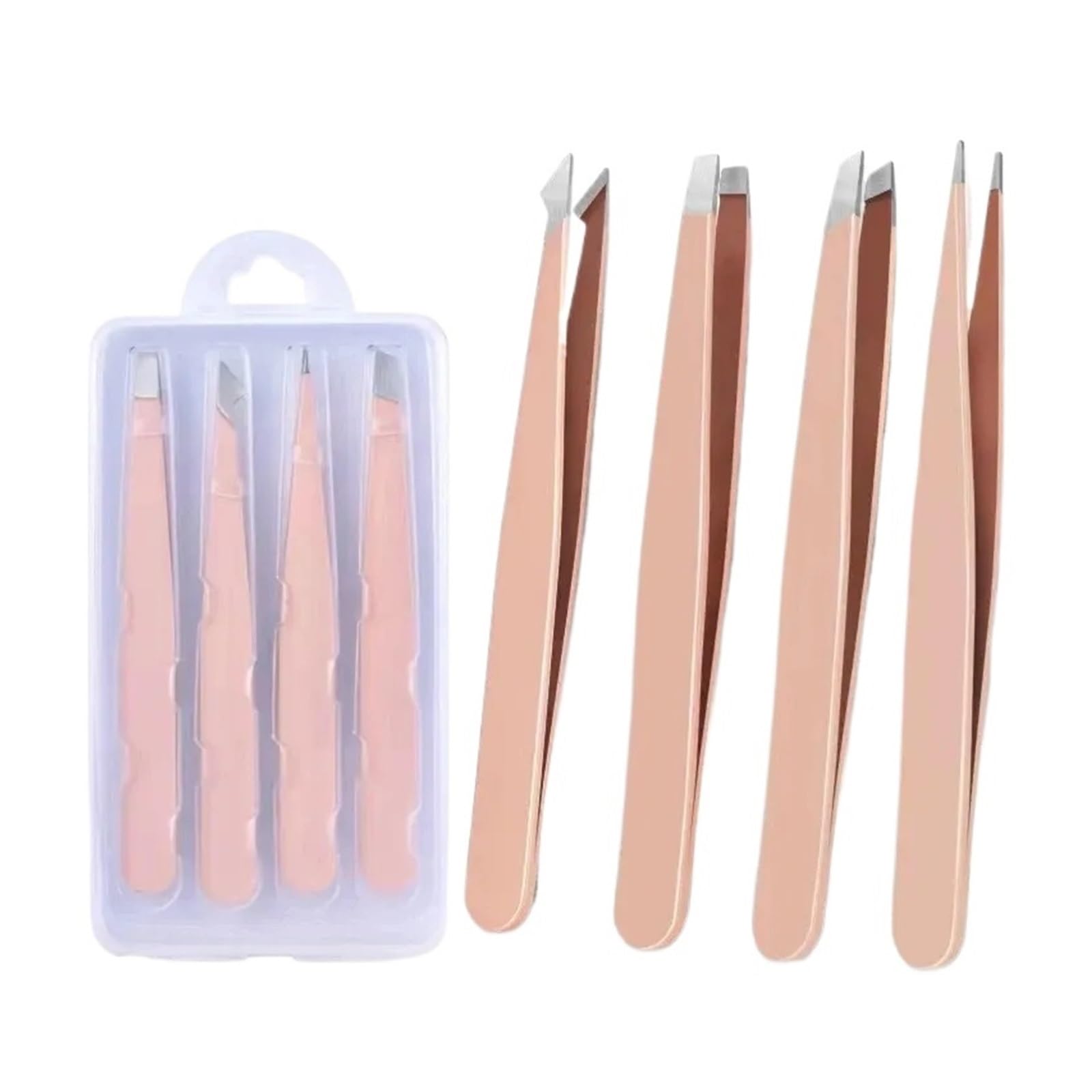 Btgyttkl 4Pcs Rose Pink Eyebrow Plucking Tweezers Tweezers Set 4-Piece, Professional Stainless Steel, Precision For Eyebrows, Facial Hair, Ingrown, Splinte(4Pcs Rose Pink)